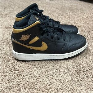 Nike Air Jordan Mid 1 Black and Gold High Tops